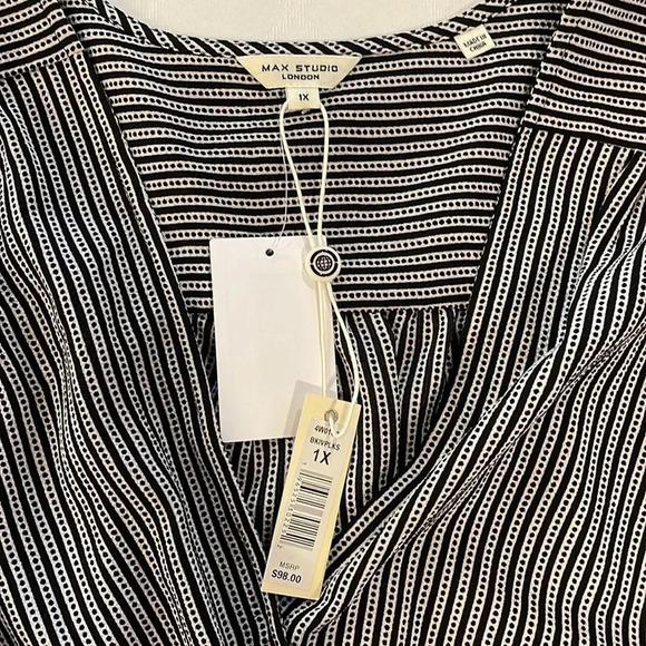 Max Studio Woven Faux Wrap top shirt plus size 1X black white polka stripe NWT - Picture 3 of 4